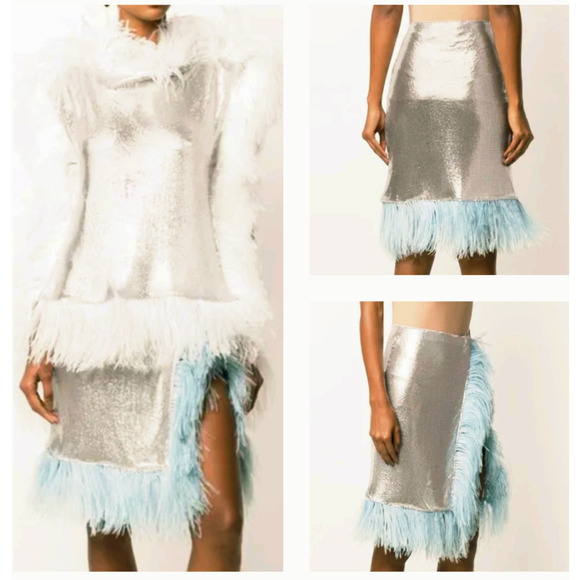 CHRISTOPHER KANE runway feather-paneled chainmail skirt nwt $3,227 it-46 / us-8 - Picture 10 of 14